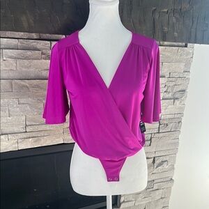 Express Flutter Sleeve Pink Wrap Bodysuit